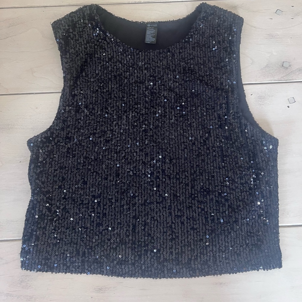 Noli Black Sequin Crop Top NWOT